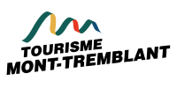 Tourisme Mont-Tremblant logo with stylized green, yellow, red, and blue mountain shapes above bold black text on a white background.